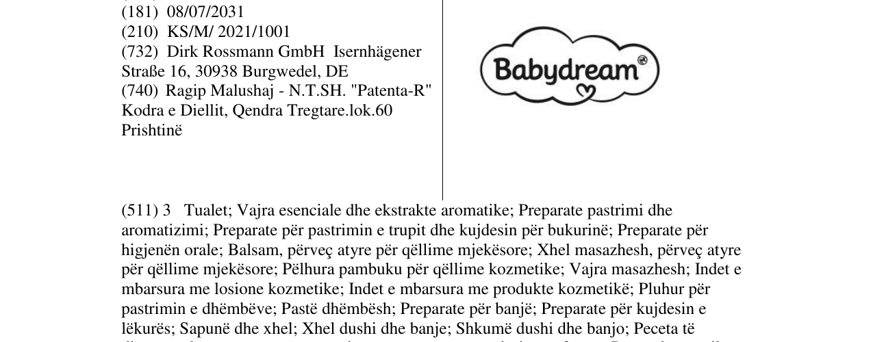 Zëri i markës BABY DREAM në buletin