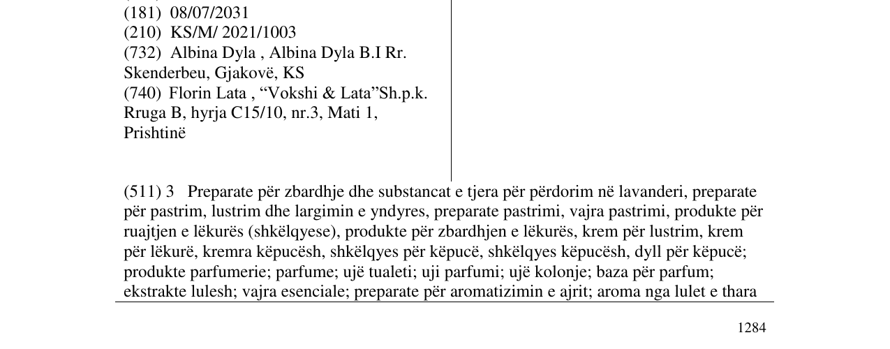 Zëri i markës ALBINA DYLA në buletin