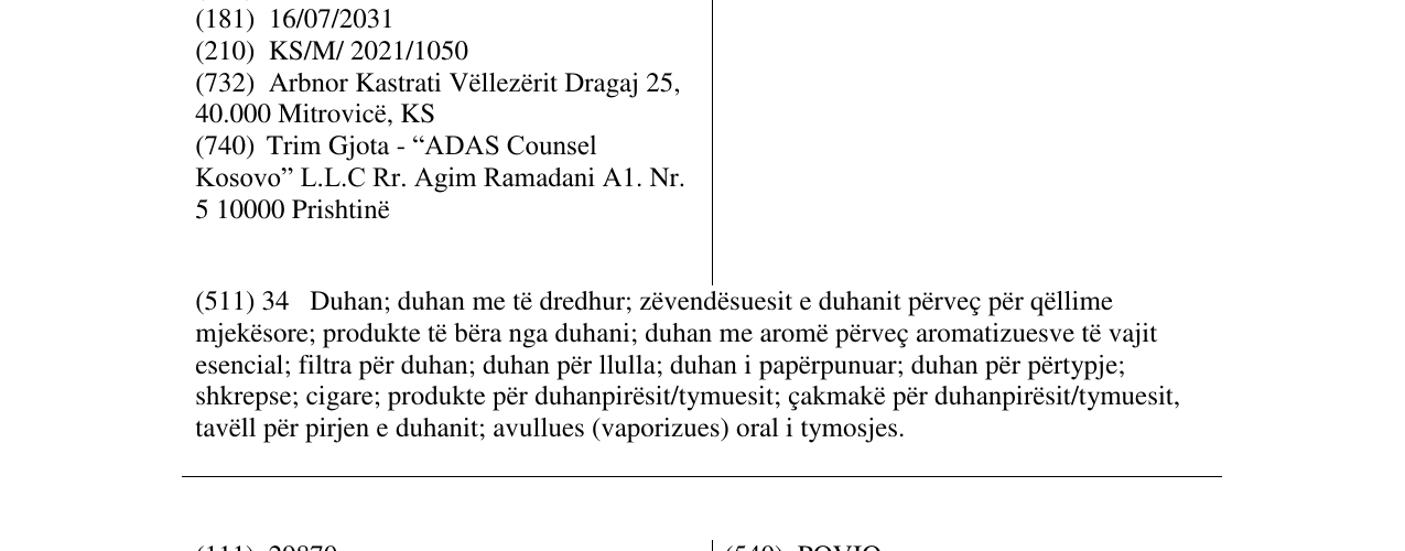 Zëri i markës 303 në buletin