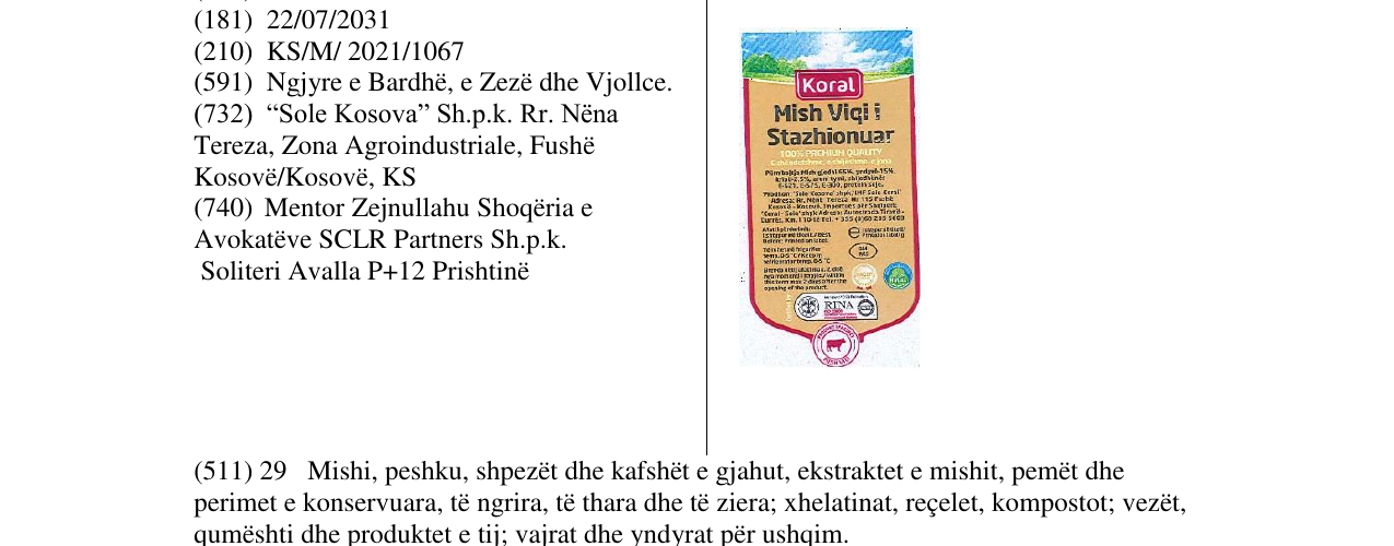 Zëri i markës KORAL në buletin