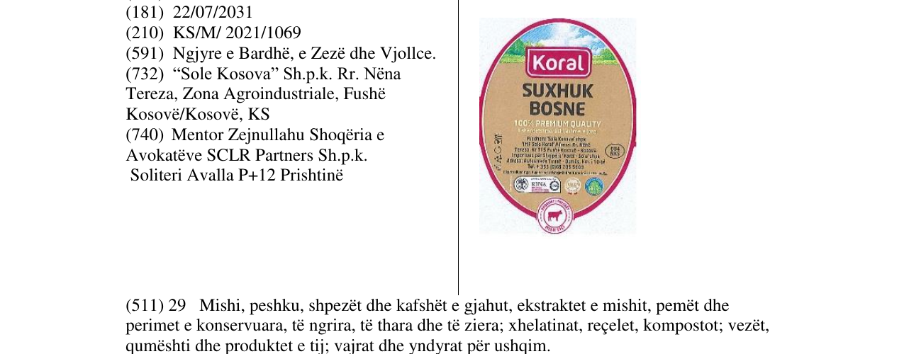 Zëri i markës KORAL në buletin
