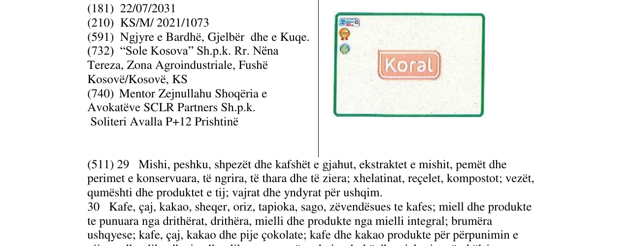 Zëri i markës KORAL në buletin