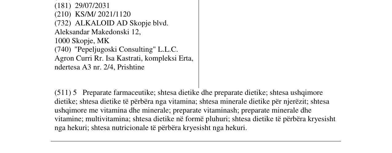 Zëri i markës FEROZOMAL në buletin