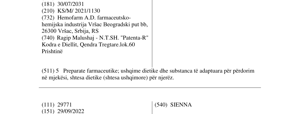 Zëri i markës D-MANOZINN në buletin