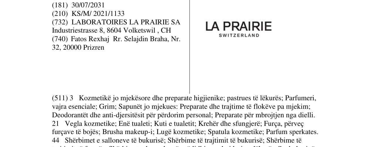 Zëri i markës LA PRAIRIE në buletin