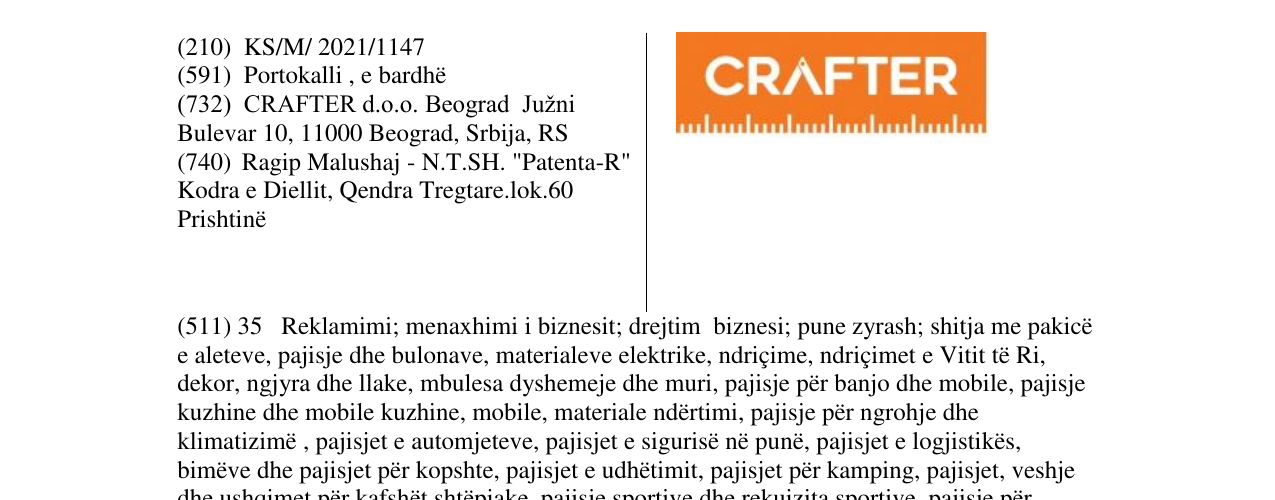 Zëri i markës CRAFTER në buletin