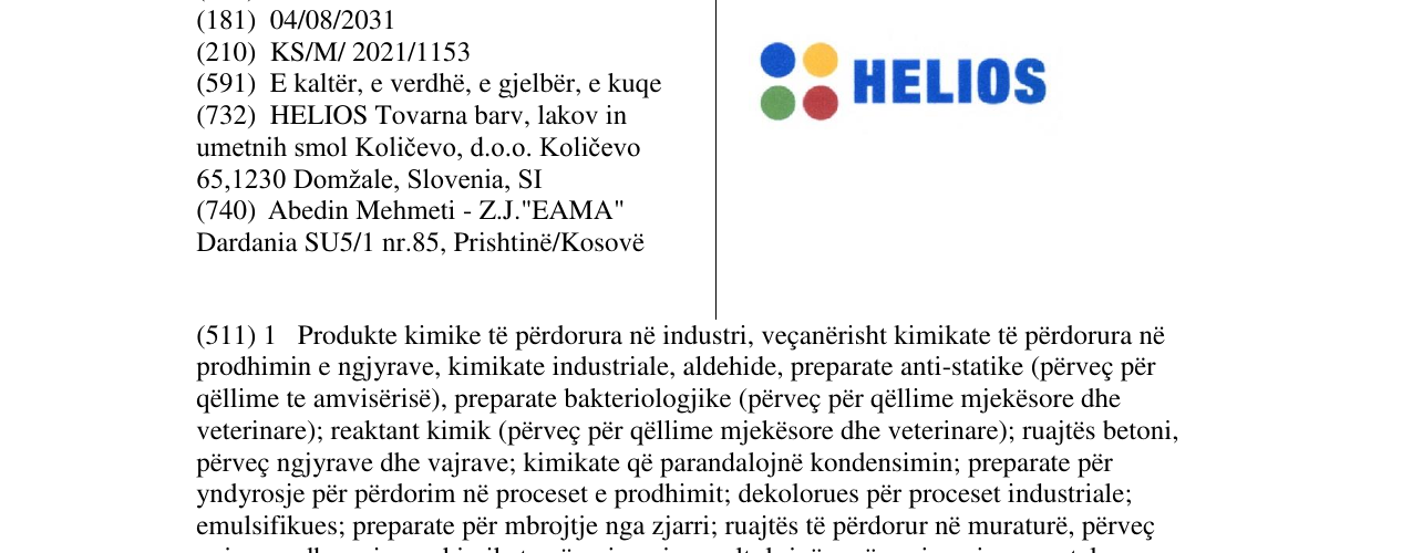 Zëri i markës HELIOS në buletin