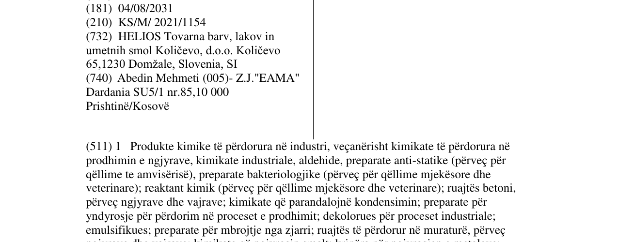 Zëri i markës KANSAI HELIOS në buletin