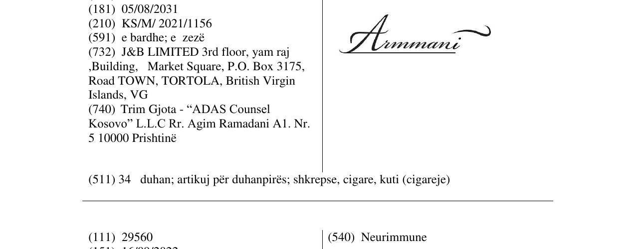 Zëri i markës ARMMANI në buletin