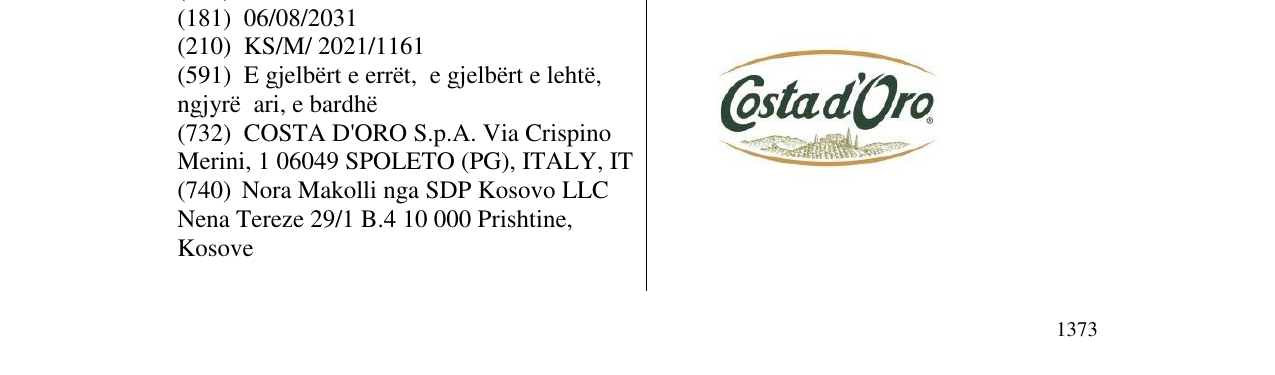Zëri i markës Costa d'Oro në buletin