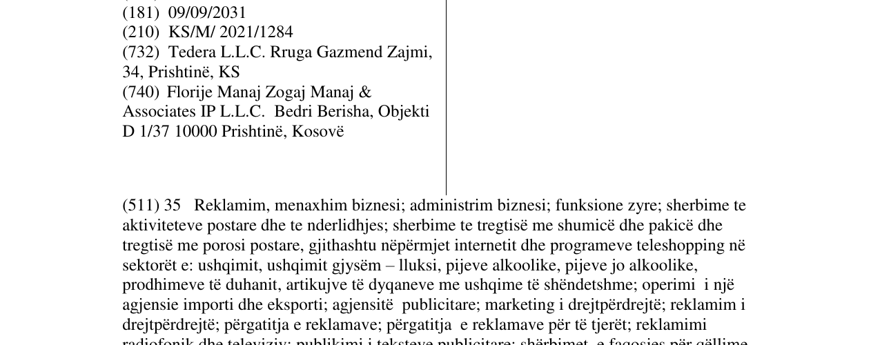 Zëri i markës Tedera në buletin