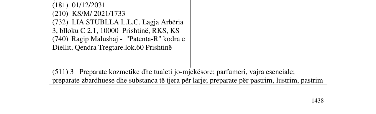 Zëri i markës LIASTUBLLA në buletin