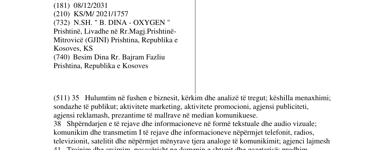 Zëri i markës OXYGEN PRODUCTIONS në buletin