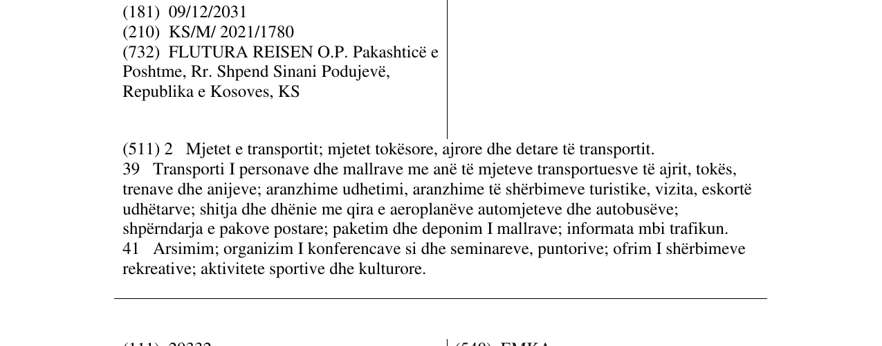Zëri i markës FLUTURA REISEN në buletin