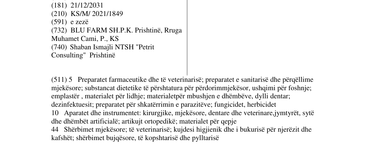 Zëri i markës Vioplex-T në buletin