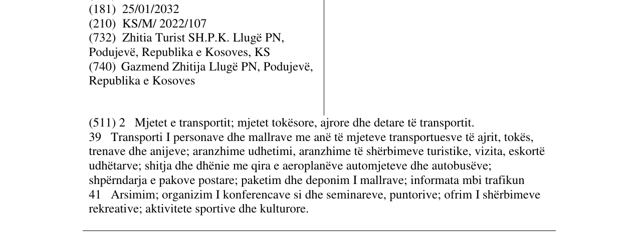 Zëri i markës Zhitia Turist në buletin