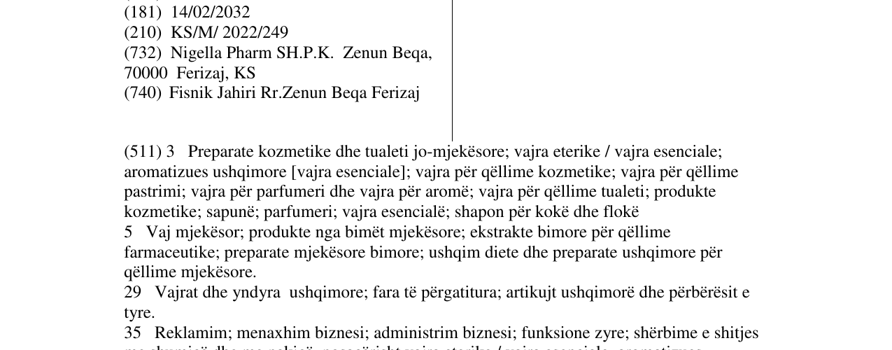 Zëri i markës NIGELLA në buletin
