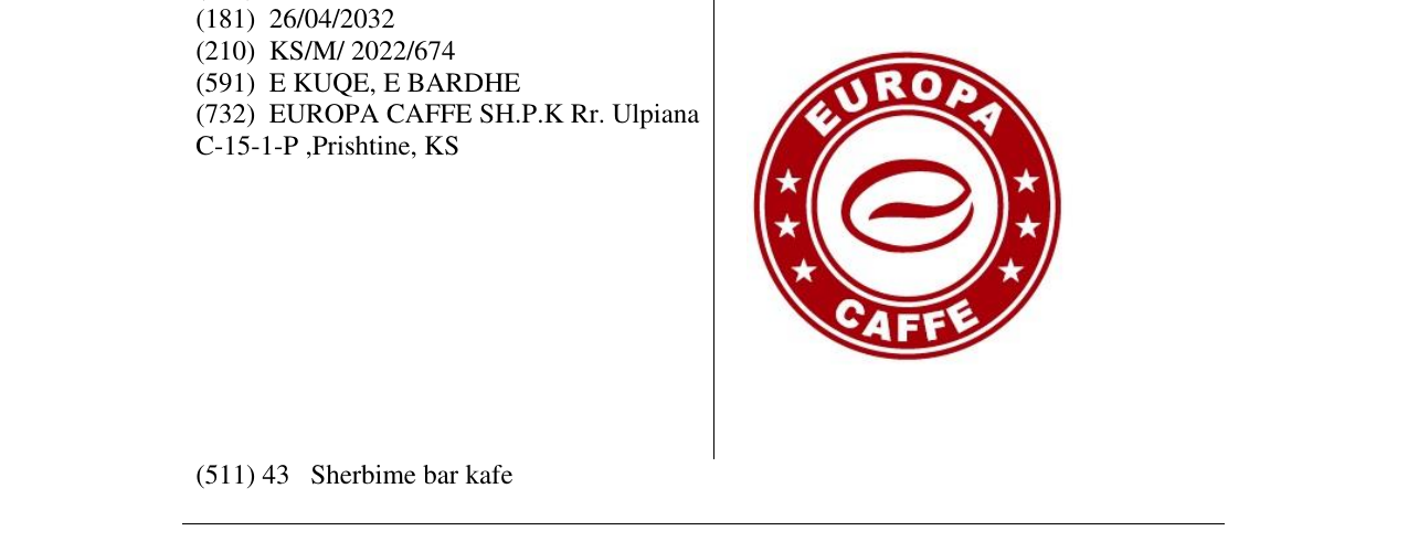 Zëri i markës EUROPA CAFFE në buletin