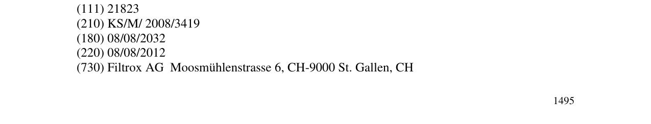 The entry of the trademark FILTROX in the bulletin