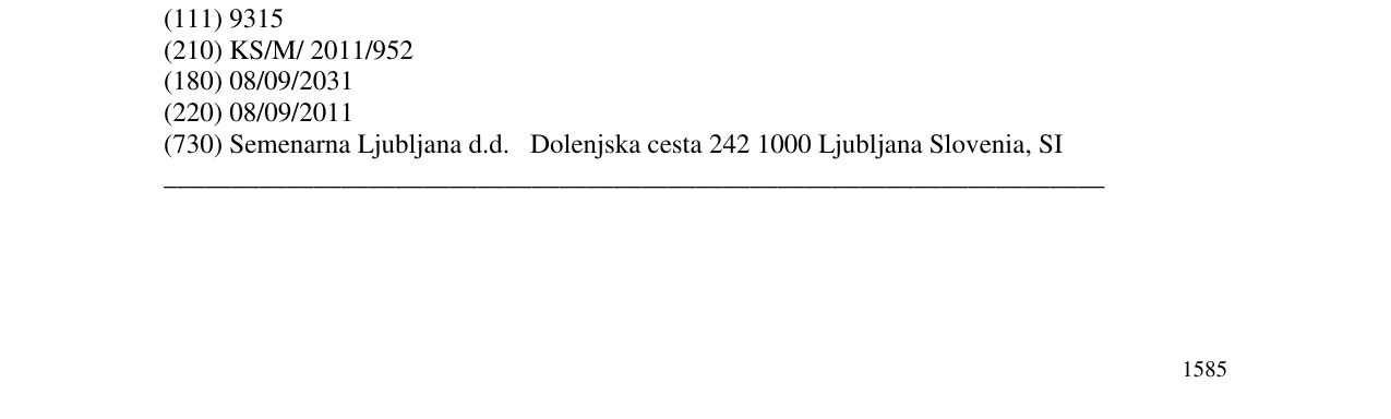 Zëri i markës SEMENARNA LJUBLJANA në buletin