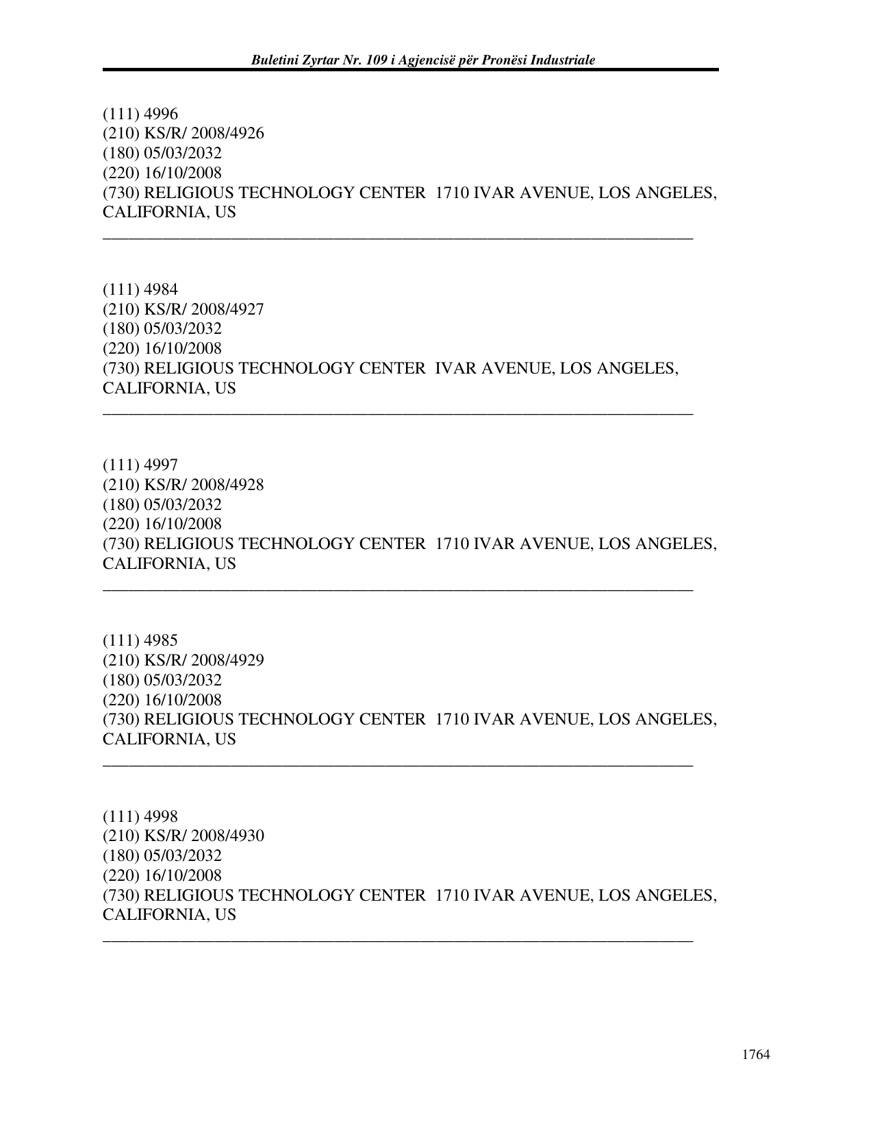Faqja 1764 e buletinit