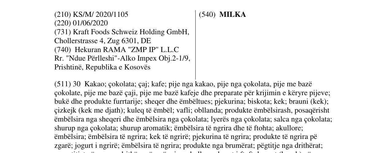 Zëri i markës MILKA në buletin