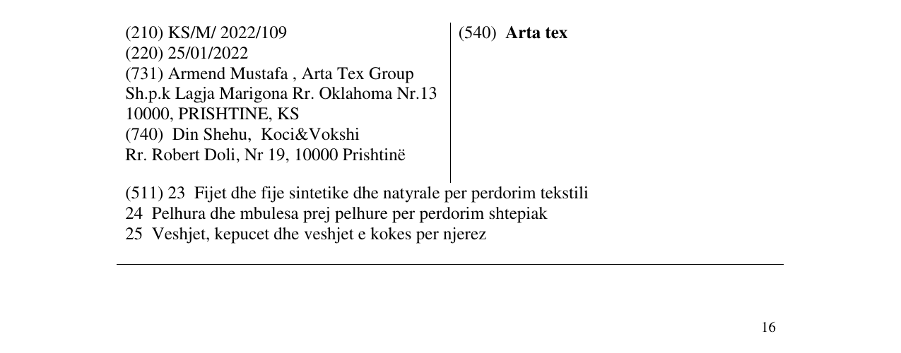 Zëri i markës Arta tex në buletin