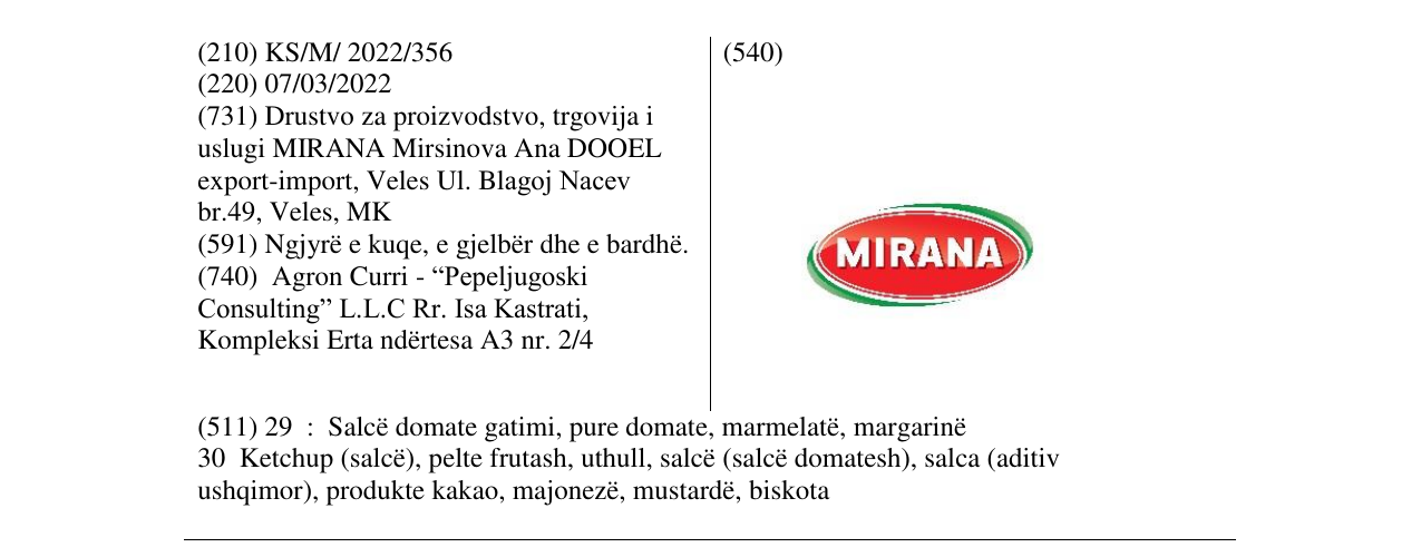 Zëri i markës MIRANA në buletin