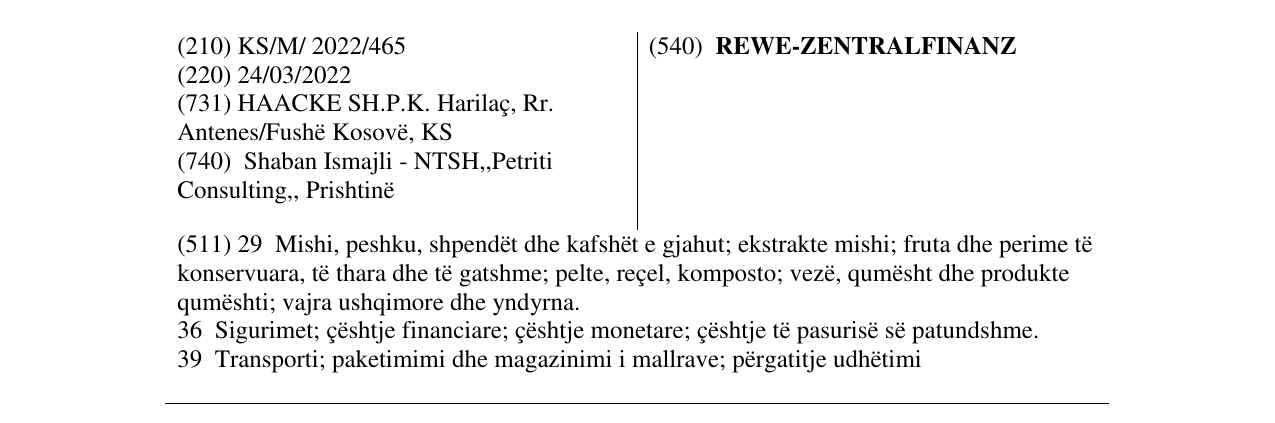 Zëri i markës REWE-ZENTRALFINANZ në buletin