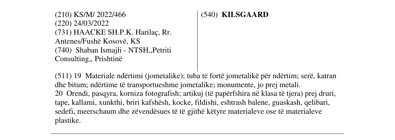 Zëri i markës KILSGAARD në buletin