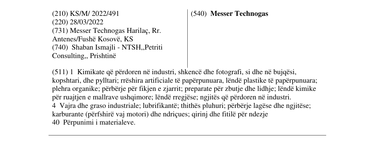 Zëri i markës Messer Technogas në buletin