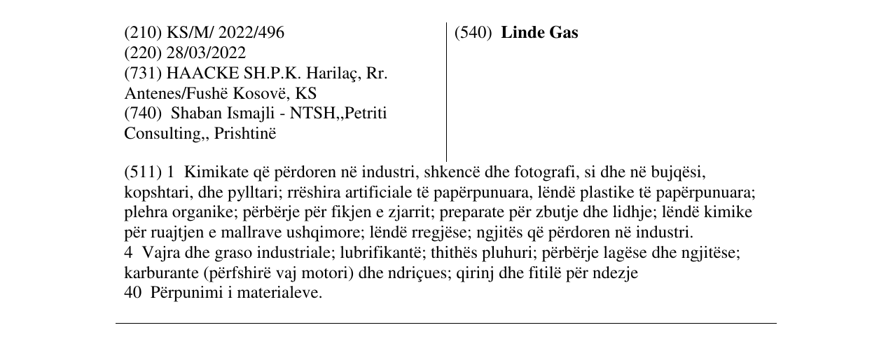 Zëri i markës Linde Gas në buletin