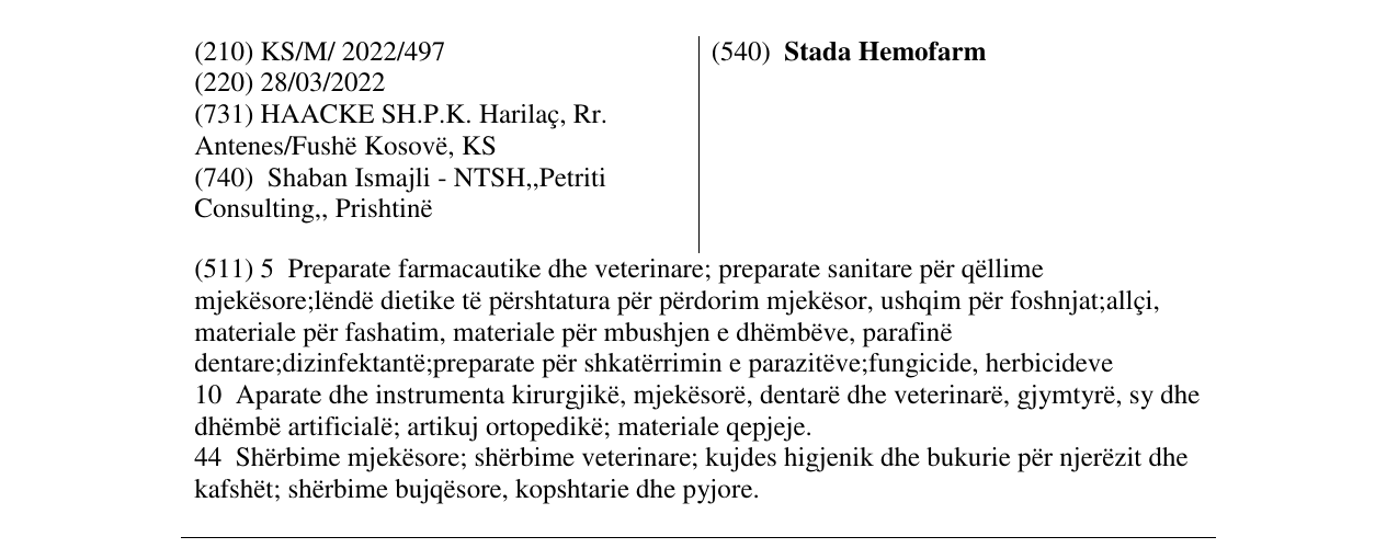 Zëri i markës Stada Hemofarm në buletin