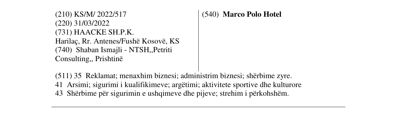 Zëri i markës Marco Polo Hotel në buletin