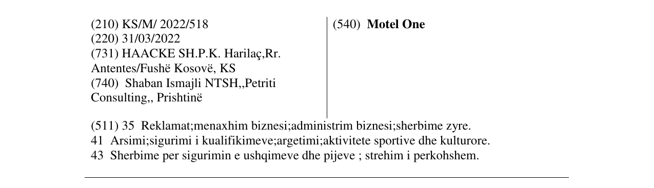Zëri i markës Motel One në buletin