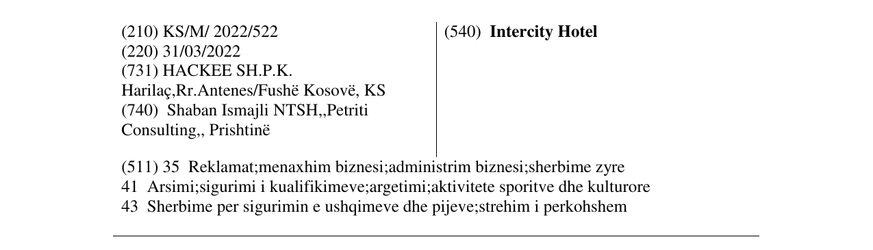 Zëri i markës Intercity Hotel në buletin