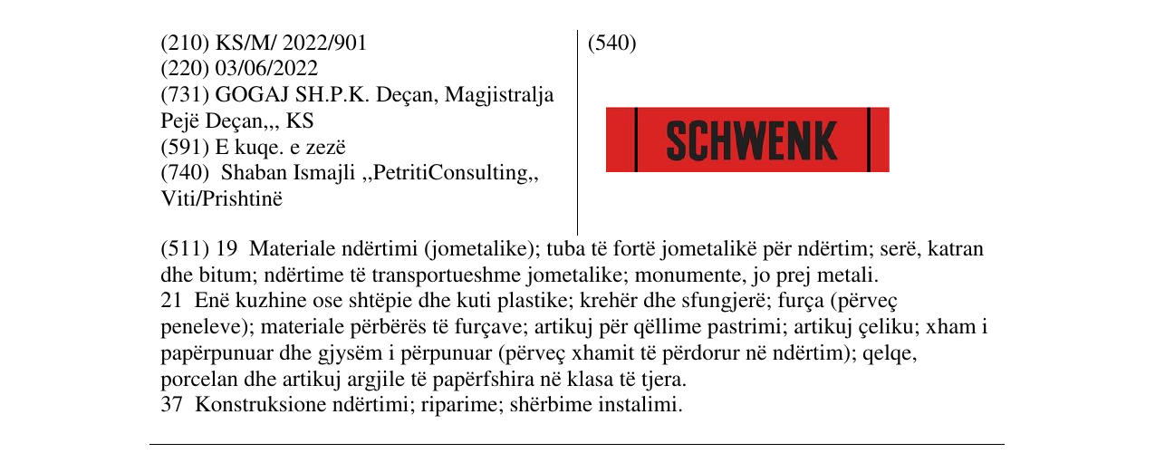 Zëri i markës SCHWENK në buletin