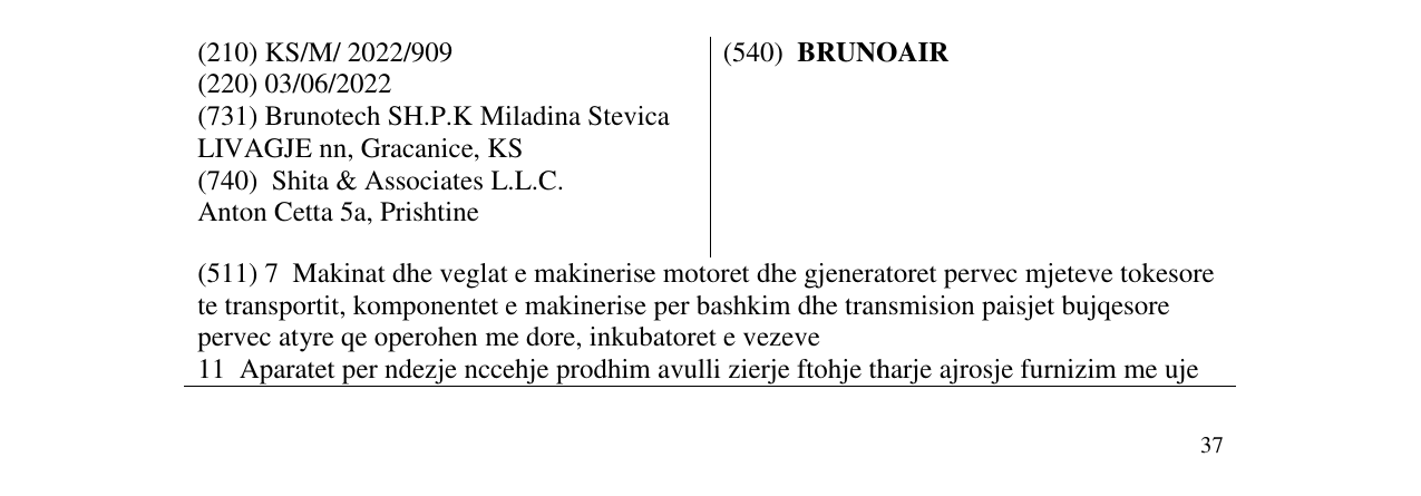 Zëri i markës BRUNOAIR në buletin
