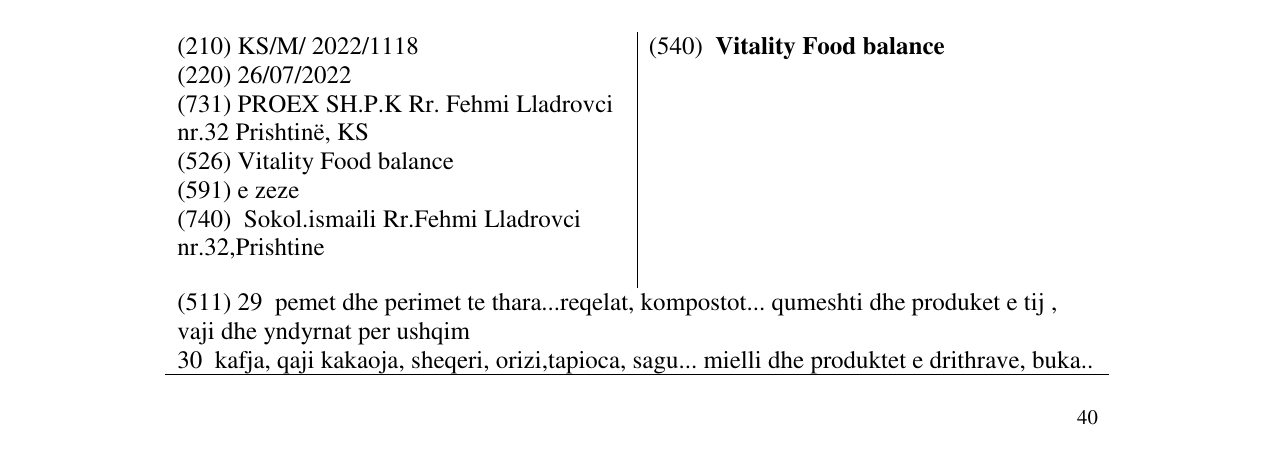Zëri i markës Vitality Food balance në buletin