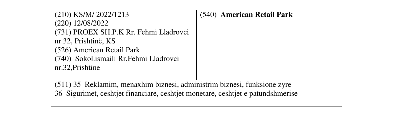 Zëri i markës American Retail Park në buletin