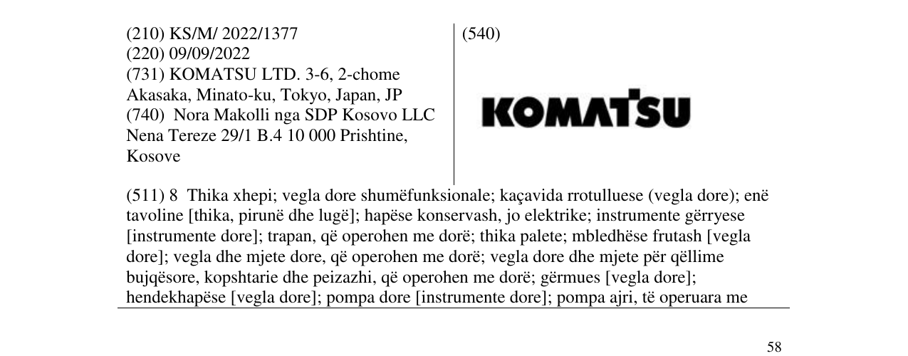 Zëri i markës KOMATSU në buletin