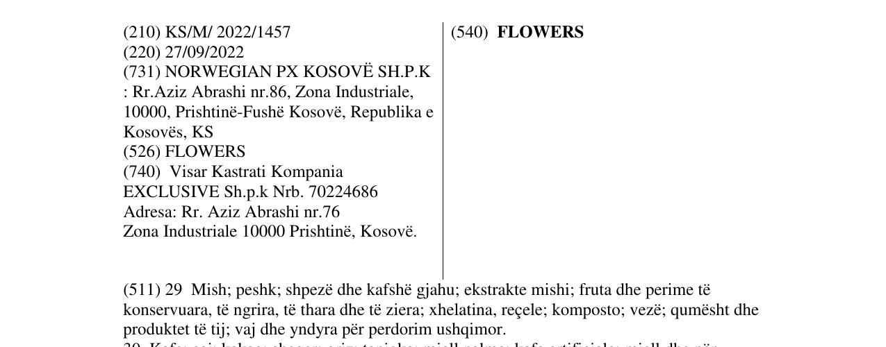 Zëri i markës FLOWERS në buletin