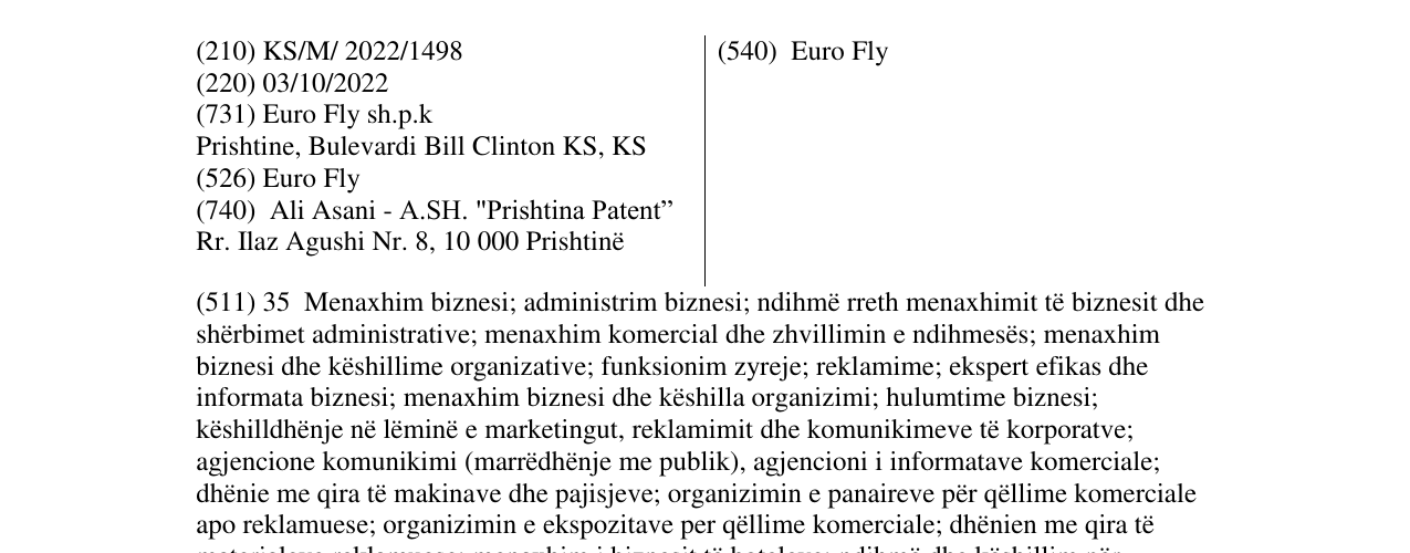 Zëri i markës Euro Fly në buletin