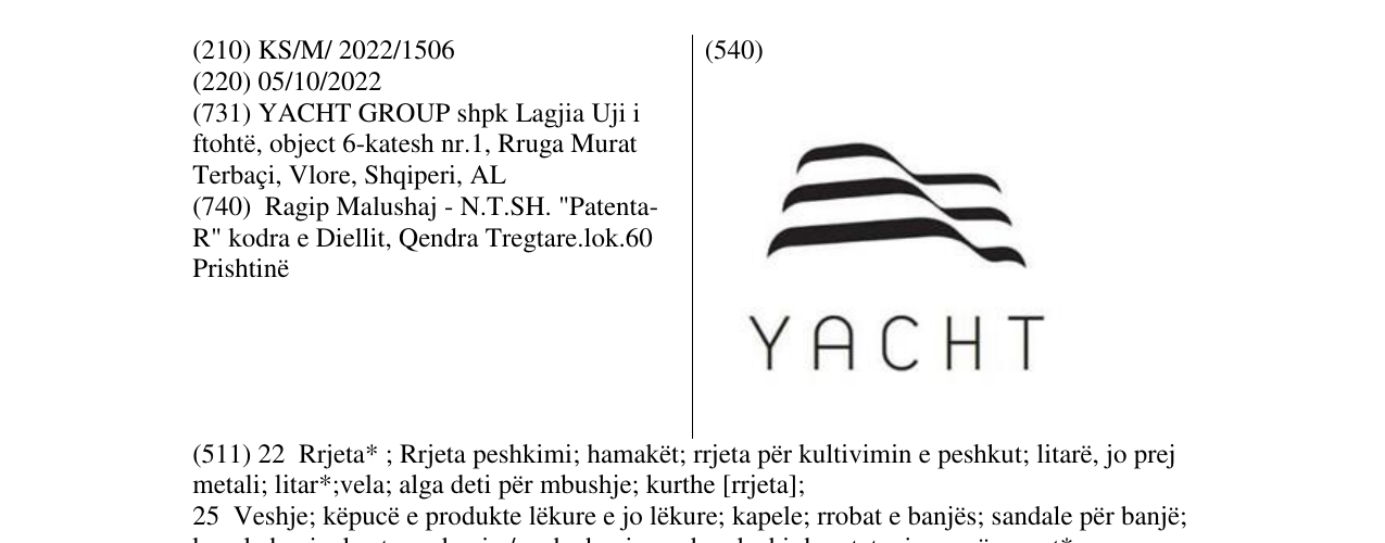 Zëri i markës YACHT në buletin