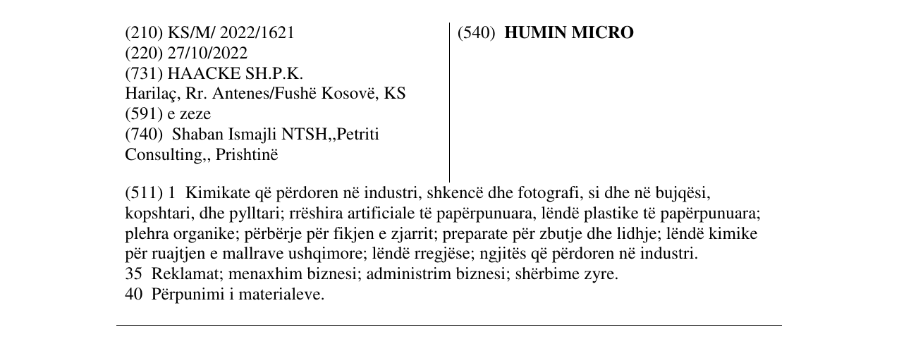 Zëri i markës HUMIN MICRO në buletin