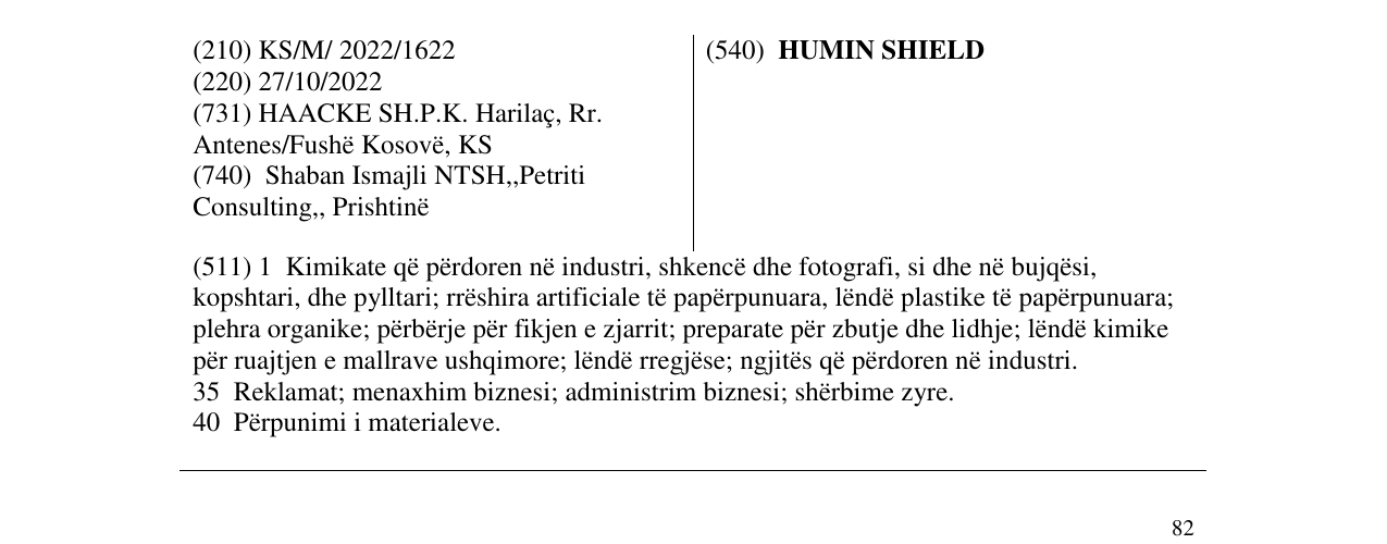 Zëri i markës HUMIN SHIELD në buletin