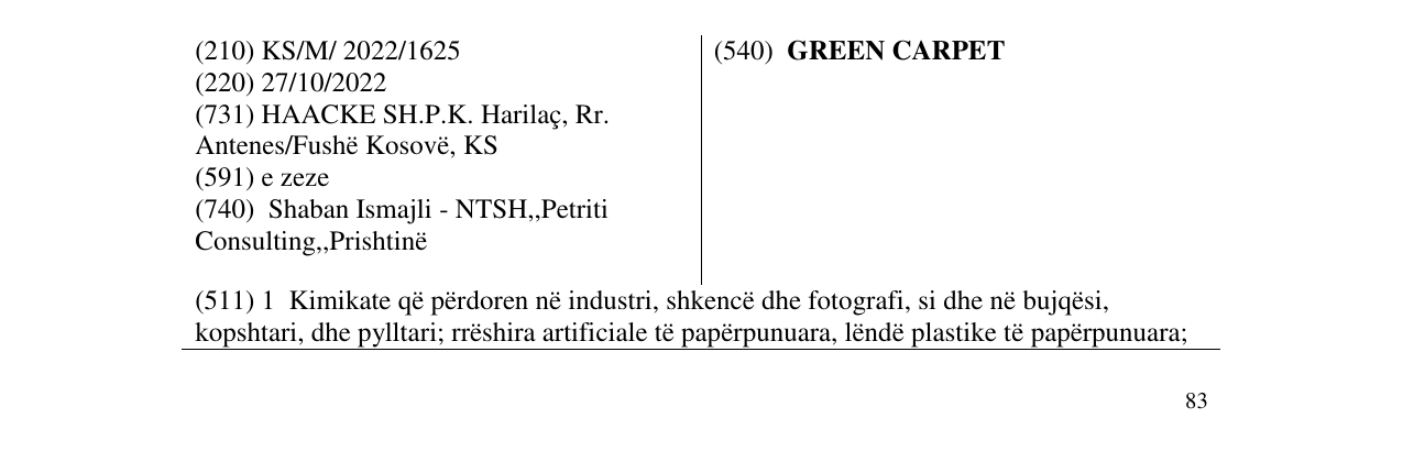 Zëri i markës GREEN CARPET në buletin
