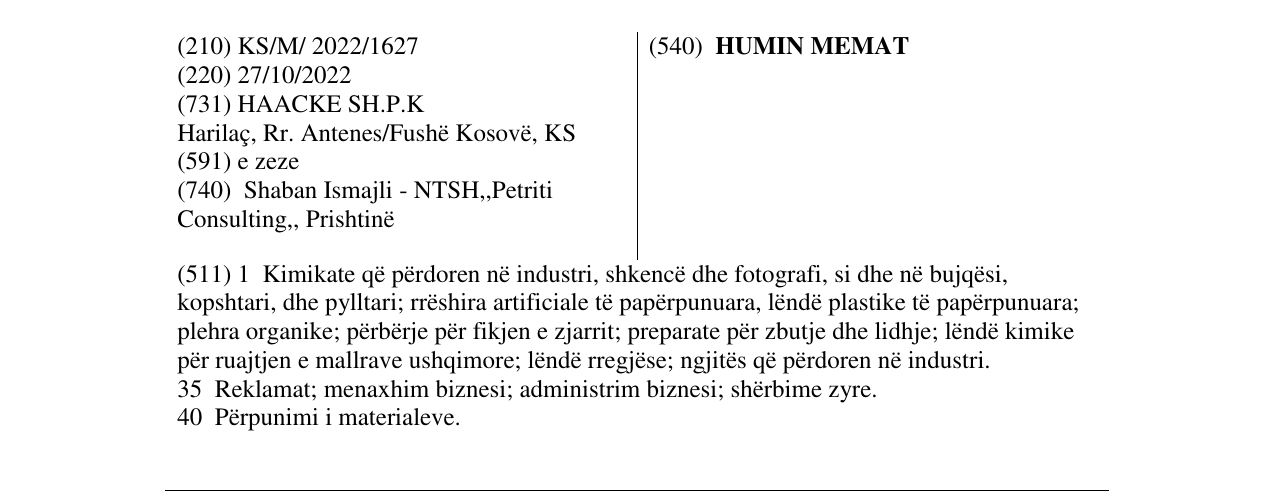 Zëri i markës HUMIN MEMAT në buletin