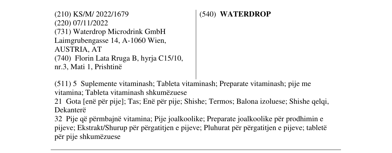 Zëri i markës WATERDROP në buletin