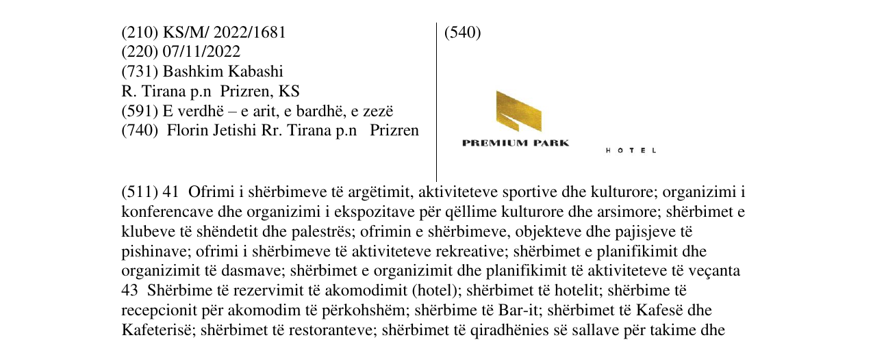 Zëri i markës PREMIUM PARK HOTEL në buletin